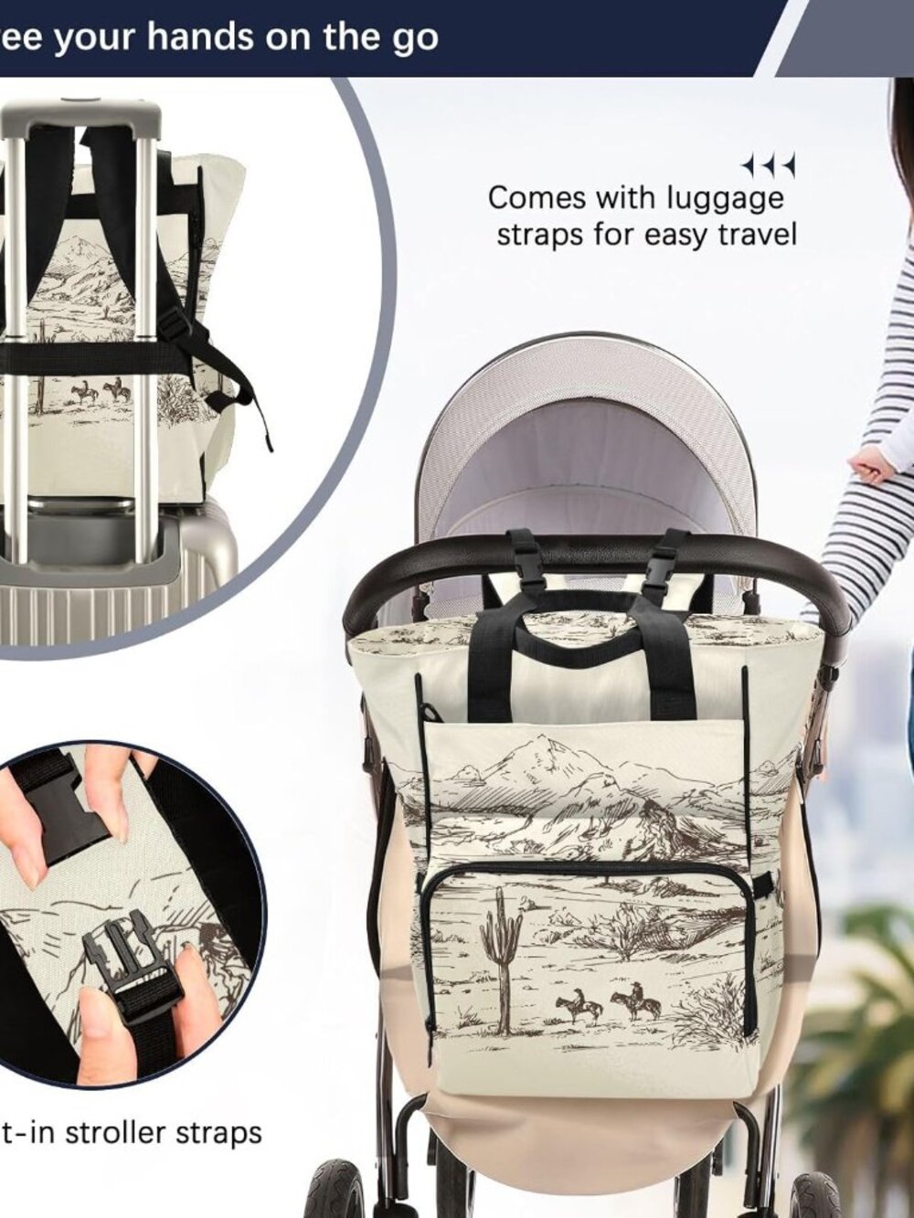 Diaper Bag Backpack West Desert with Cowboys Travel Diaper Bags for Women, 10L F - Picture 4 of 7